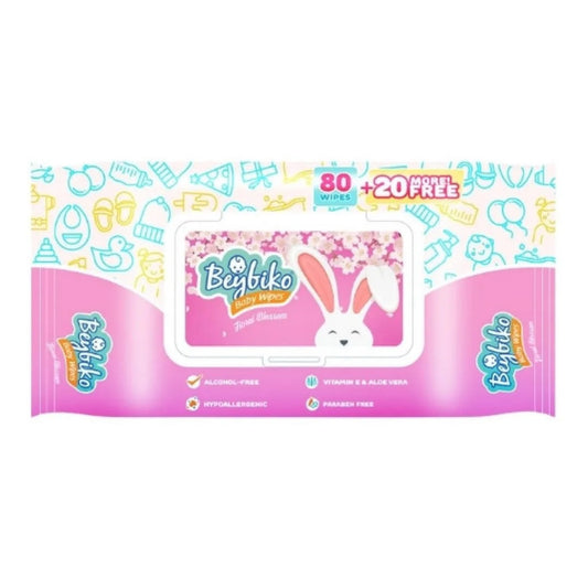 Beybiko Baby Wipes Floral Scent 80 sheets + 20 sheets free