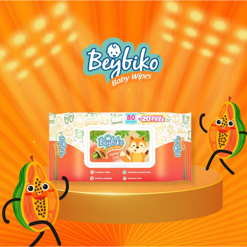 Beybiko Baby Wipes Papaya Lush 80 sheets + 20 sheets