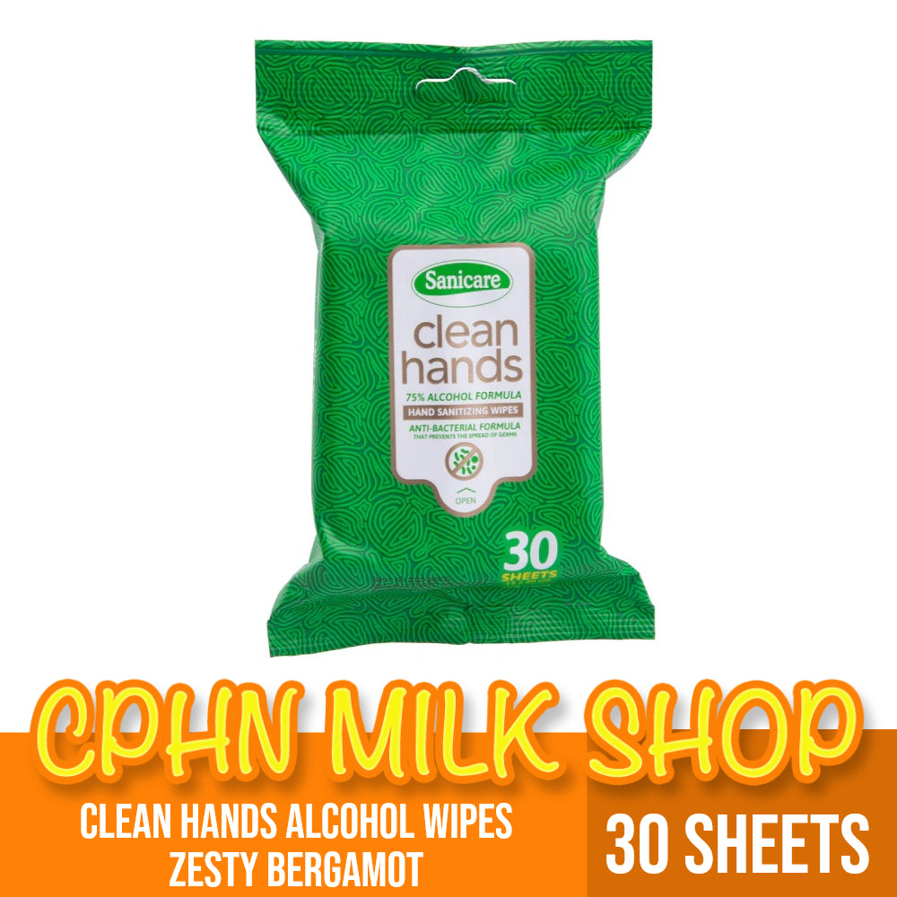Sanicare Clean Hands Alcohol Wipes 30 Sheets - Zesty Bergamot