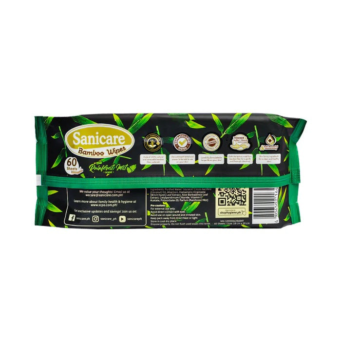 Sanicare Bamboo Wipes 60 Sheets - Rainforest Mist Scent