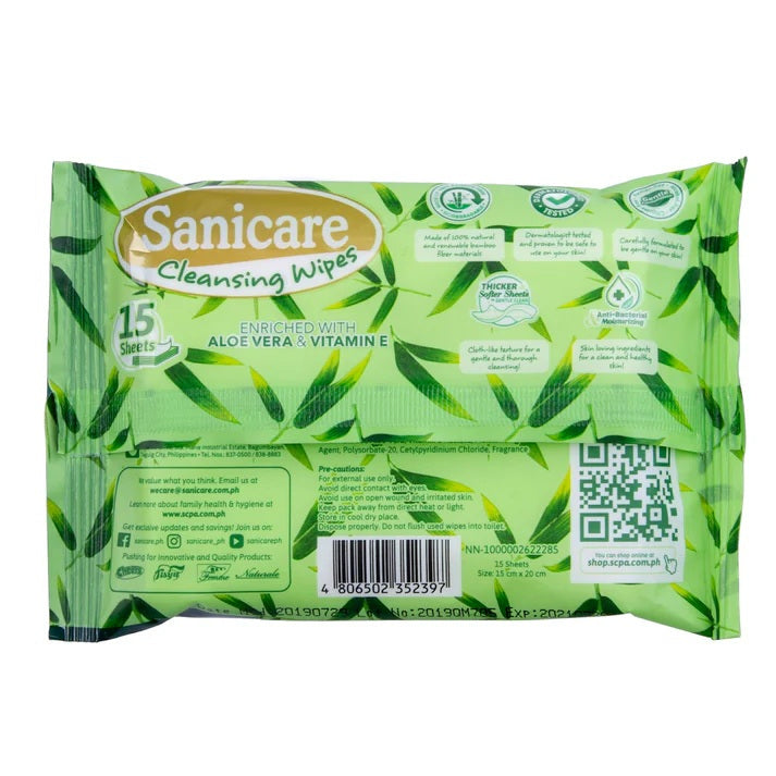 Sanicare Cleansing Wipes 15 Sheets - Bamboo Fibers