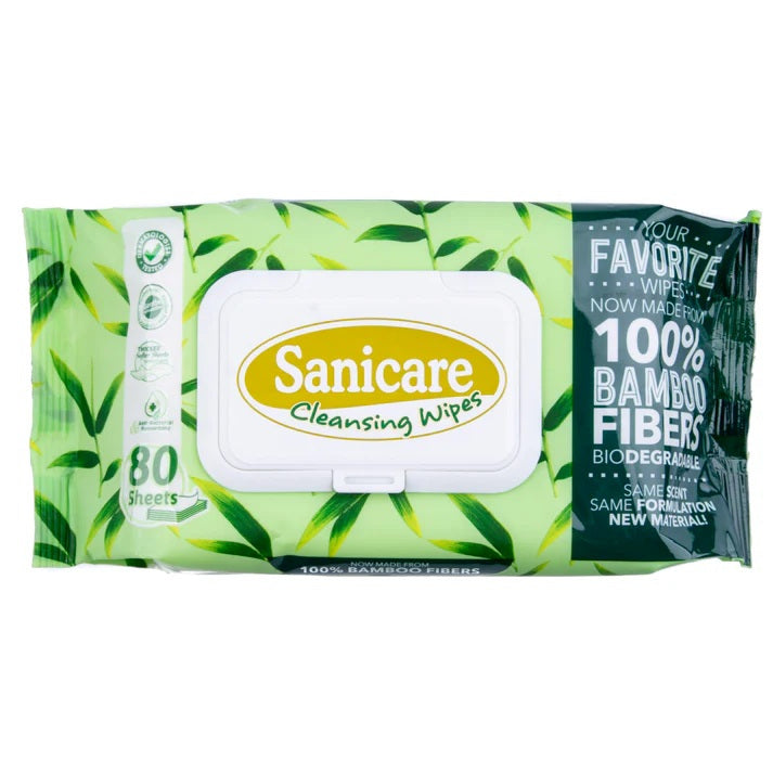 Sanicare Cleansing Wipes 80 Sheets - Bamboo Fibers