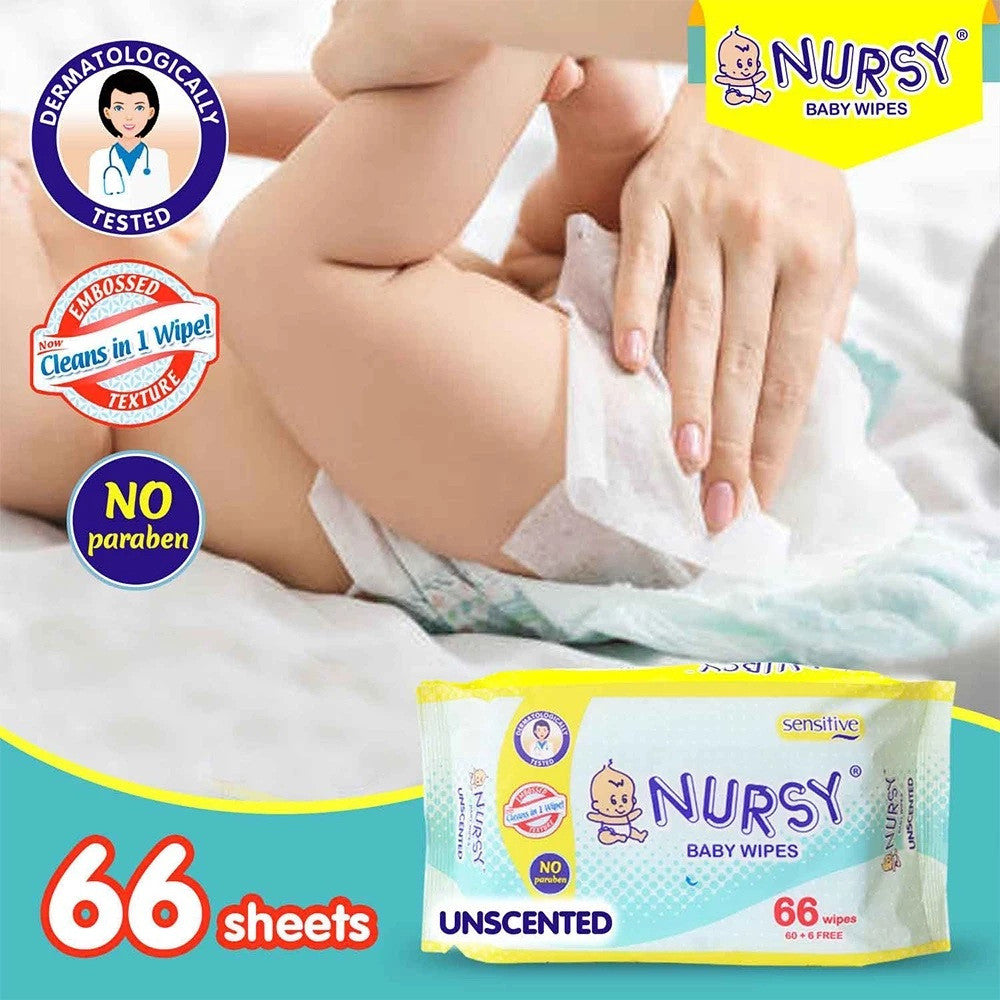 Nursy Baby Wipes Unscented 66 Sheets