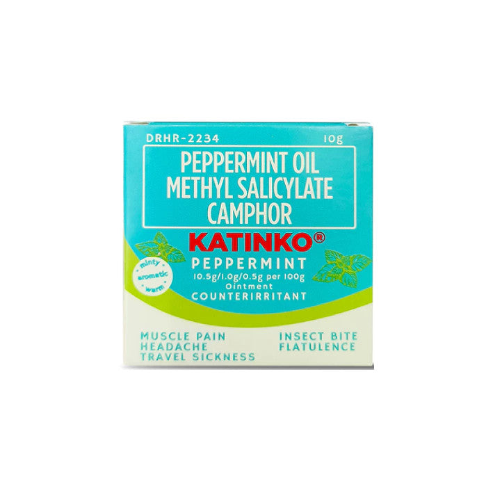 Katinko Peppermint Ointment 10g - Muscle Pain, Headache, Travel Sickness, Insect Bite