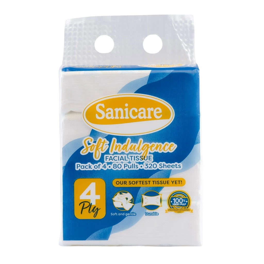 Sanicare Soft Indulgence Facial Tissue Travel Pack 80-Pulls 320-Sheets (Pack of 4)