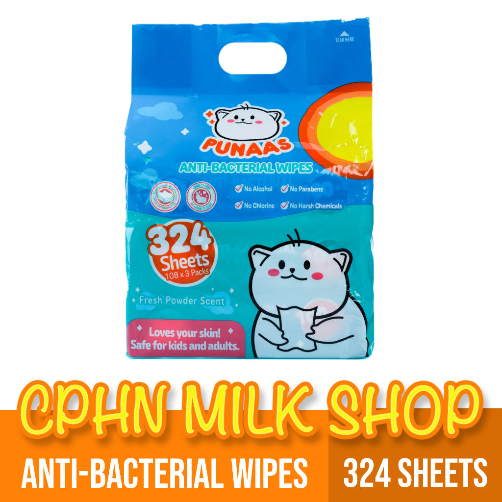 Punaas Anti-Bacterial Wipes (Fresh Powder Scent) 108's Pack of 3