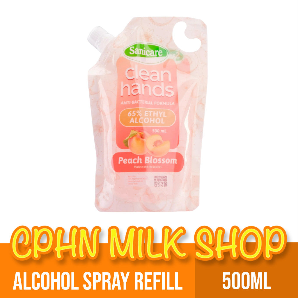 Sanicare Clean Hands Alcohol Spray Refill Pouch 500ml - Peach Blossom Scent