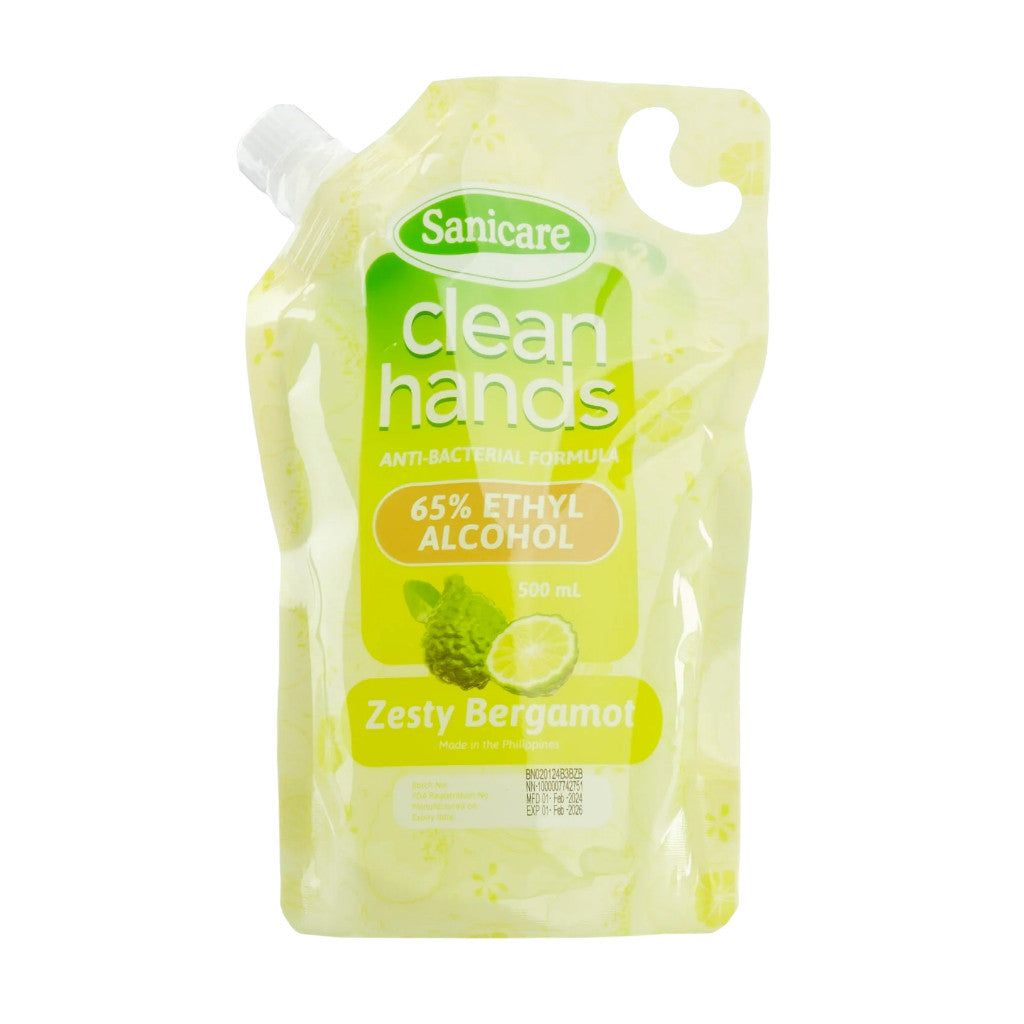 Sanicare Clean Hands Alcohol Spray Refill Pouch 500ml - Zesty Bergamot Scent