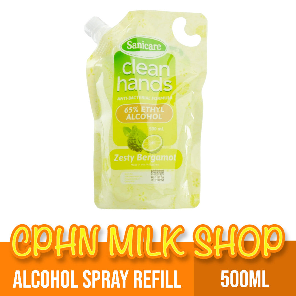 Sanicare Clean Hands Alcohol Spray Refill Pouch 500ml - Zesty Bergamot Scent